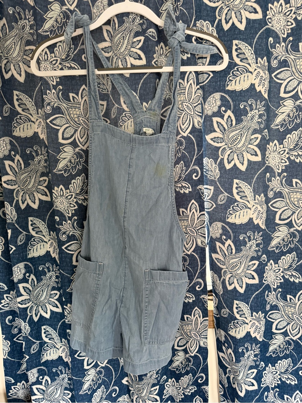 aerie Light Blue Denim-Look Short Overalls - Picture 1 of 2